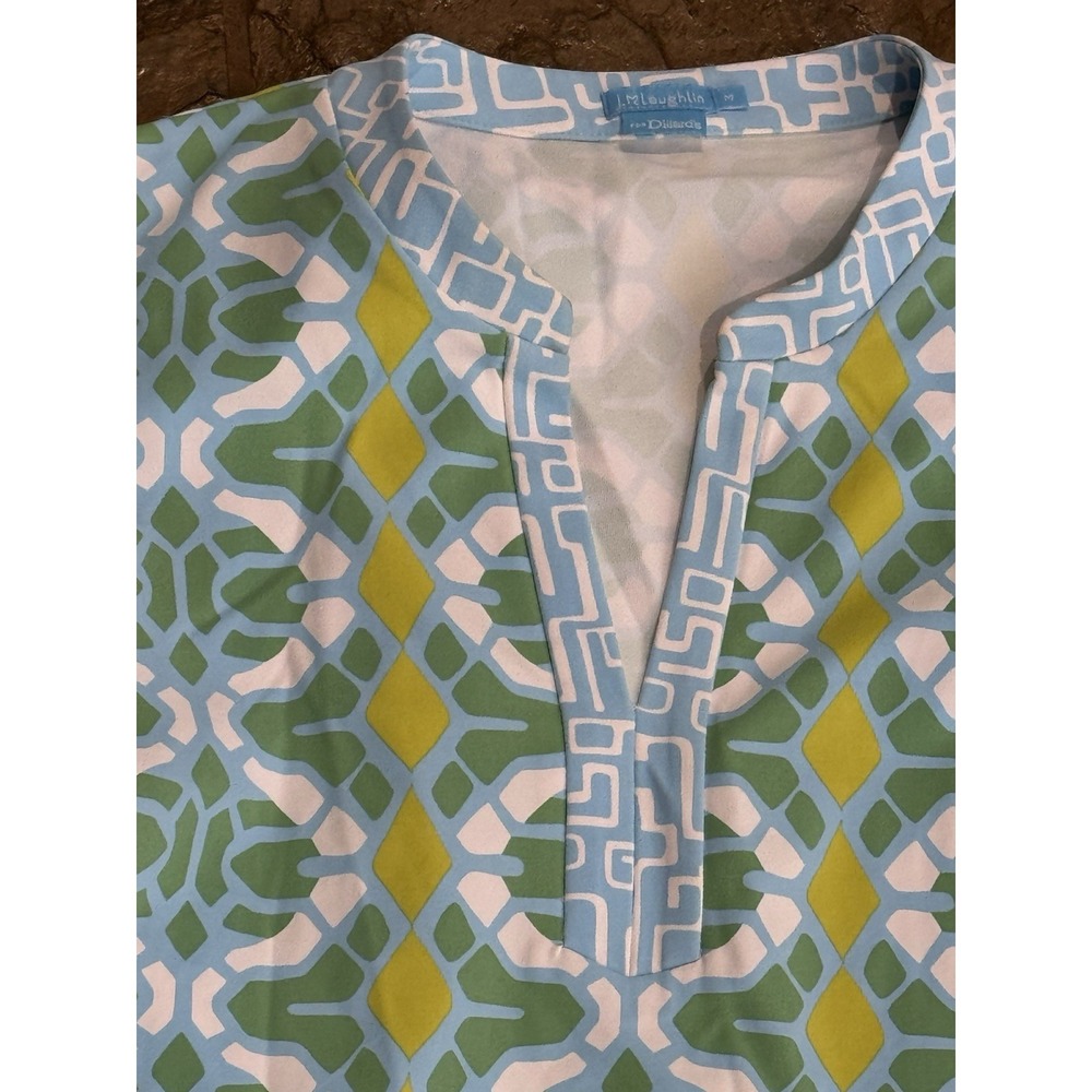 J McLaughlin Dillards Women's Abstract Tunic Top 3/4th sleeve M Catalina Cloth - Picture 2 of 7